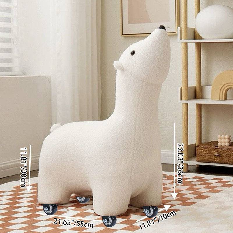 Contemporary Creative Polar Bear Solid Wood Lambswool Kids Stool Movable For Living Room