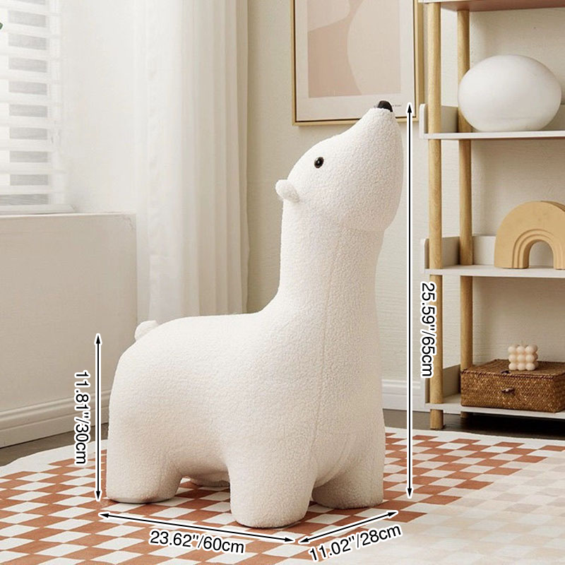 Contemporary Creative Polar Bear Solid Wood Lambswool Kids Stool Movable For Living Room