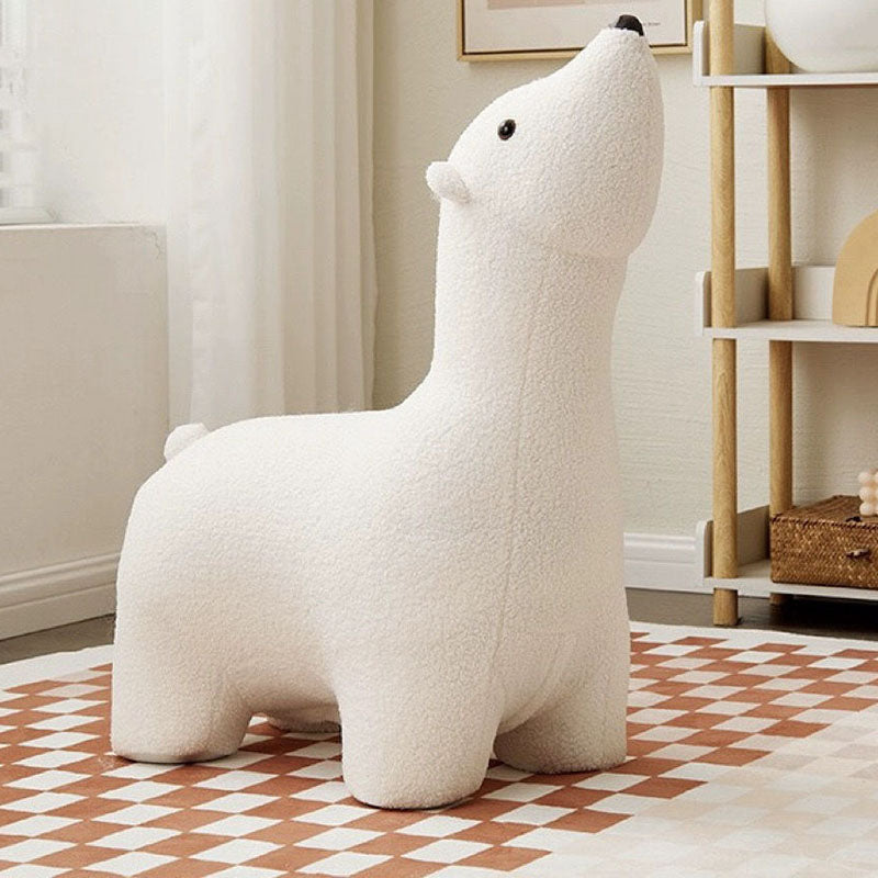 Contemporary Creative Polar Bear Solid Wood Lambswool Kids Stool Movable For Living Room