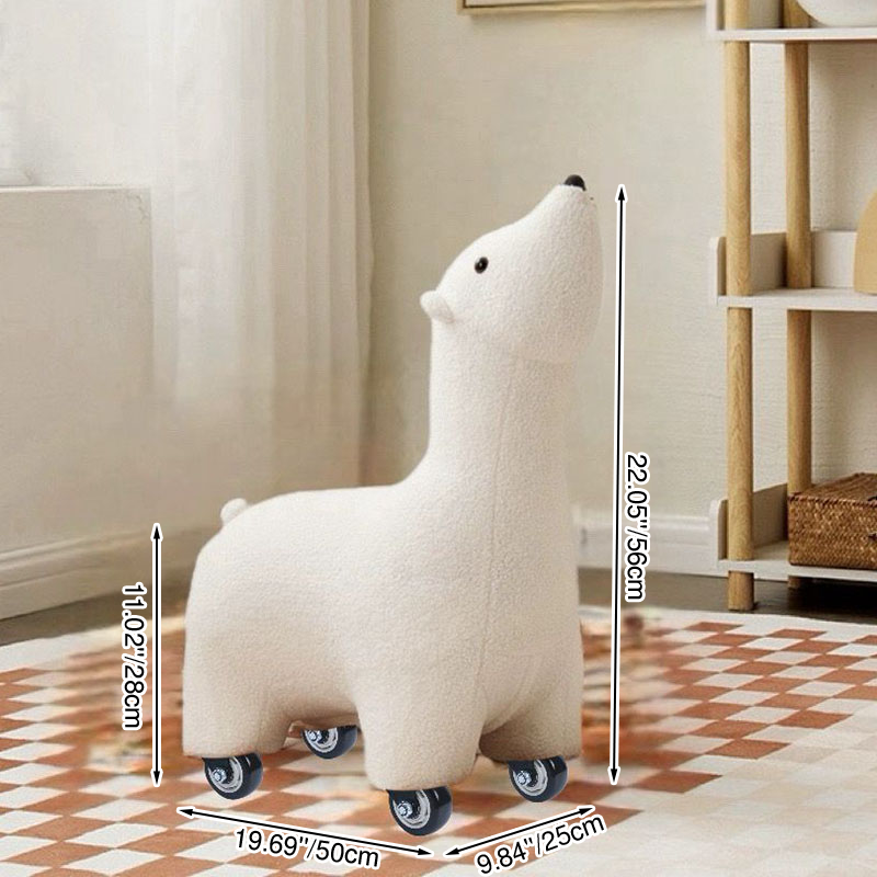 Contemporary Creative Polar Bear Solid Wood Lambswool Kids Stool Movable For Living Room