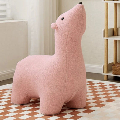 Contemporary Creative Polar Bear Solid Wood Lambswool Kids Stool Movable For Living Room