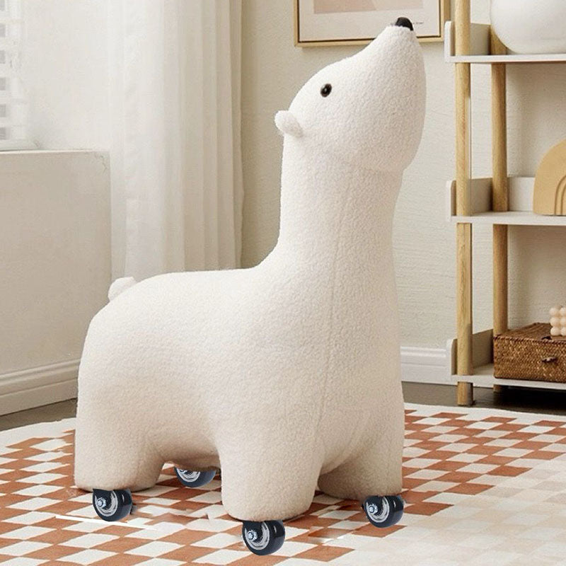 Contemporary Creative Polar Bear Solid Wood Lambswool Kids Stool Movable For Living Room