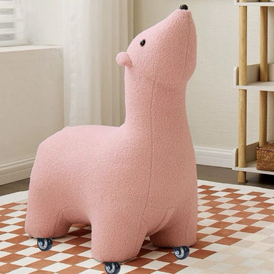 Contemporary Creative Polar Bear Solid Wood Lambswool Kids Stool Movable For Living Room