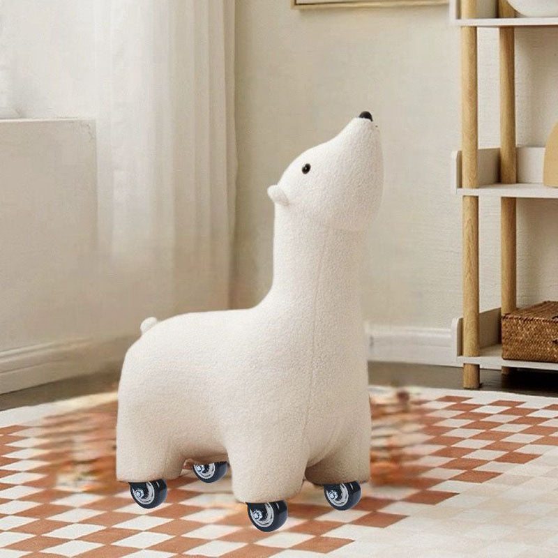 Contemporary Creative Polar Bear Solid Wood Lambswool Kids Stool Movable For Living Room