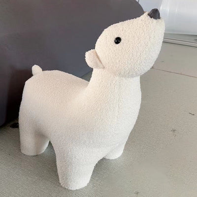 Contemporary Creative Polar Bear Solid Wood Lambswool Kids Stool Movable For Living Room