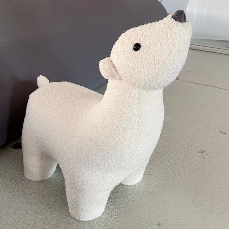 Contemporary Creative Polar Bear Solid Wood Lambswool Kids Stool Movable For Living Room