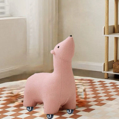 Contemporary Creative Polar Bear Solid Wood Lambswool Kids Stool Movable For Living Room