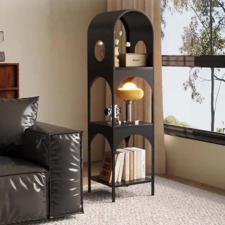 Contemporary Nordic Wrought Iron Geometric Openwork Design Display Rack 3-Tier For Home Office