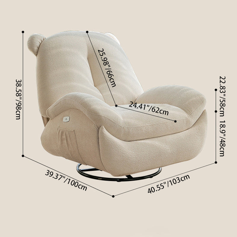 Modern Minimalist Bear-Shaped Titanium Alloy Solid Wood Wrought Iron Chenille Velvet Faux Leather Recliner With Backrest Footrest for Living Room