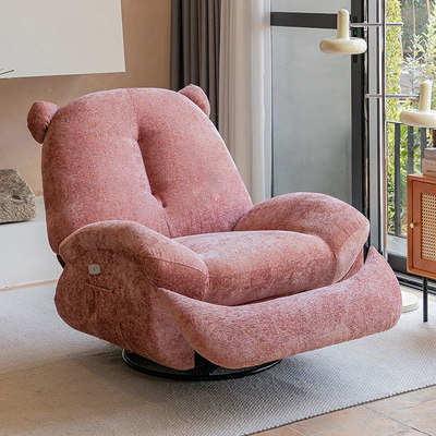 Modern Minimalist Bear-Shaped Titanium Alloy Solid Wood Wrought Iron Chenille Velvet Faux Leather Recliner With Backrest Footrest for Living Room