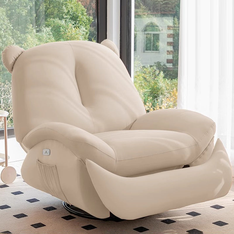 Modern Minimalist Bear-Shaped Titanium Alloy Solid Wood Wrought Iron Chenille Velvet Faux Leather Recliner With Backrest Footrest for Living Room