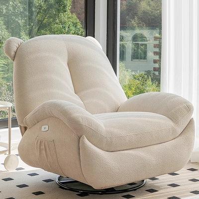Modern Minimalist Bear-Shaped Titanium Alloy Solid Wood Wrought Iron Chenille Velvet Faux Leather Recliner With Backrest Footrest for Living Room