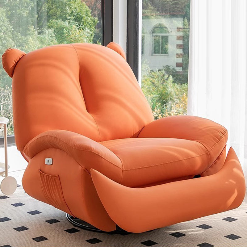 Modern Minimalist Bear-Shaped Titanium Alloy Solid Wood Wrought Iron Chenille Velvet Faux Leather Recliner With Backrest Footrest for Living Room