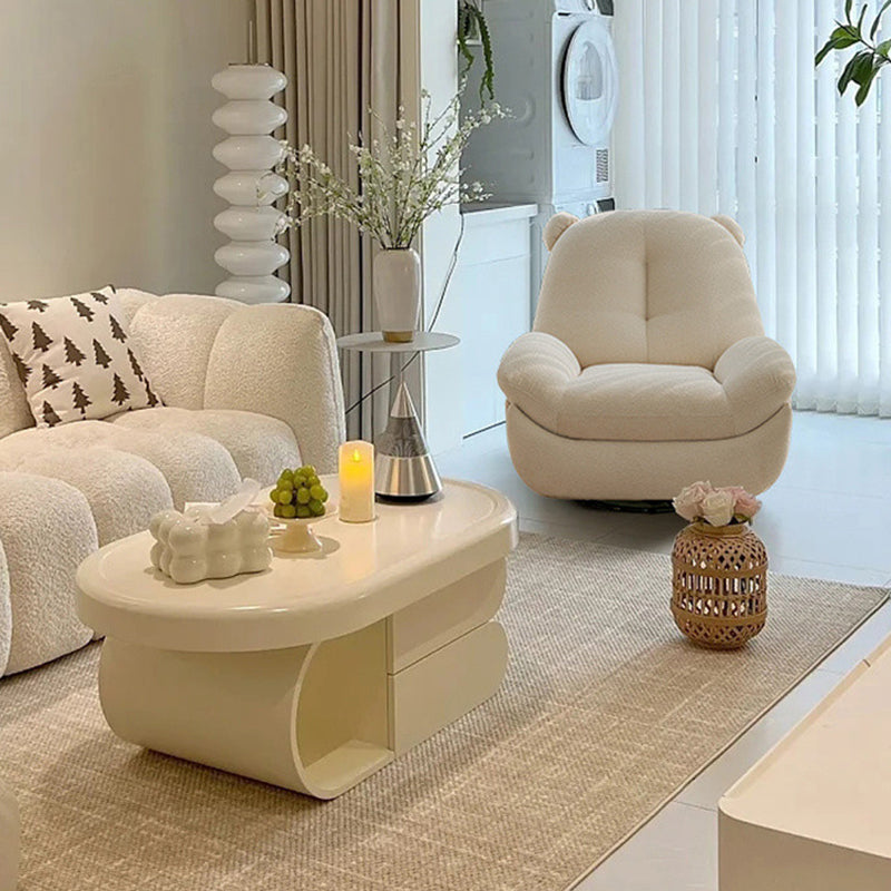 Modern Minimalist Bear-Shaped Titanium Alloy Solid Wood Wrought Iron Chenille Velvet Faux Leather Recliner With Backrest Footrest for Living Room