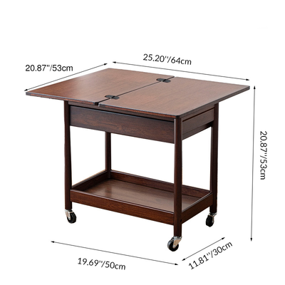 Traditional Chinese Square Nan Bamboo Movable Folding Coffee Table With 2-Tier 1-Drawer For Living Room