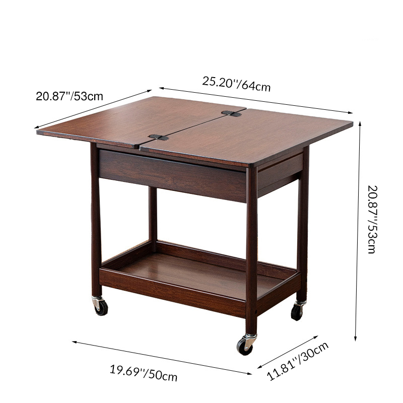 Traditional Chinese Square Nan Bamboo Movable Folding Coffee Table With 2-Tier 1-Drawer For Living Room