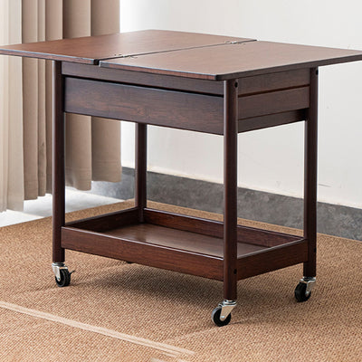 Traditional Chinese Square Nan Bamboo Movable Folding Coffee Table With 2-Tier 1-Drawer For Living Room