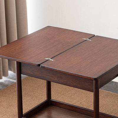 Traditional Chinese Square Nan Bamboo Movable Folding Coffee Table With 2-Tier 1-Drawer For Living Room