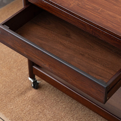 Traditional Chinese Square Nan Bamboo Movable Folding Coffee Table With 2-Tier 1-Drawer For Living Room