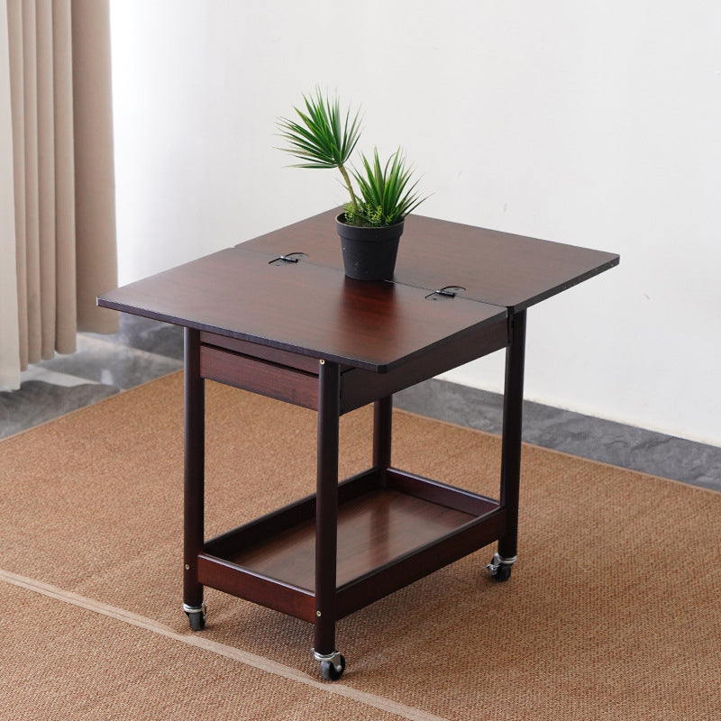 Traditional Chinese Square Nan Bamboo Movable Folding Coffee Table With 2-Tier 1-Drawer For Living Room