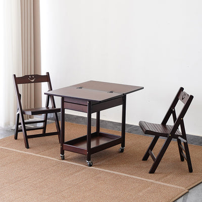 Traditional Chinese Square Nan Bamboo Movable Folding Coffee Table With 2-Tier 1-Drawer For Living Room