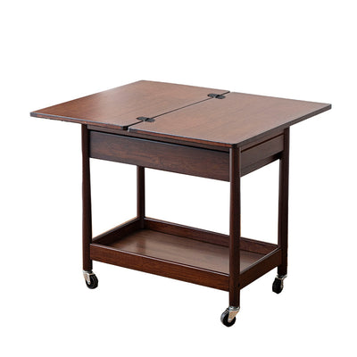 Traditional Chinese Square Nan Bamboo Movable Folding Coffee Table With 2-Tier 1-Drawer For Living Room