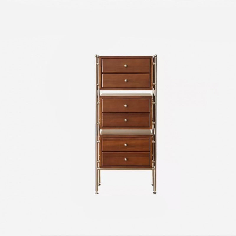 Contemporáneo Retro Cuadrado Mueble de Almacenamiento de Madera Maciza y Acero Inoxidable de 6 Cajones para Sala de Estar 