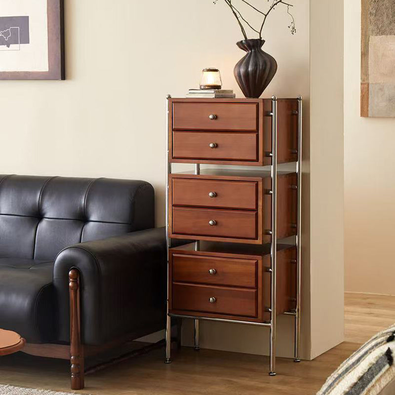 Contemporáneo Retro Cuadrado Mueble de Almacenamiento de Madera Maciza y Acero Inoxidable de 6 Cajones para Sala de Estar 