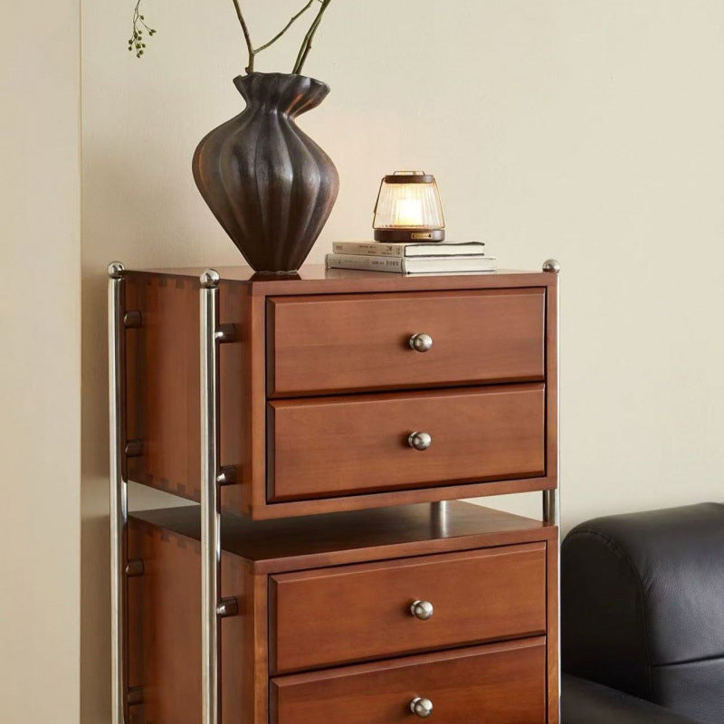 Contemporáneo Retro Cuadrado Mueble de Almacenamiento de Madera Maciza y Acero Inoxidable de 6 Cajones para Sala de Estar 