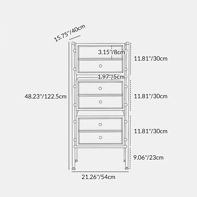 Contemporáneo Retro Cuadrado Mueble de Almacenamiento de Madera Maciza y Acero Inoxidable de 6 Cajones para Sala de Estar 
