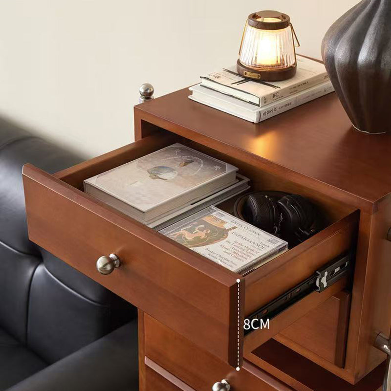 Contemporary Retro Square Solid Wood Stainless Steel Storage Cabinet 6-Drawer For Living Room