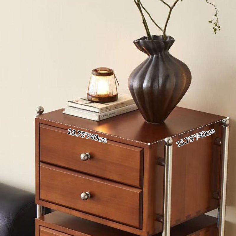 Contemporary Retro Square Solid Wood Stainless Steel Storage Cabinet 6-Drawer For Living Room