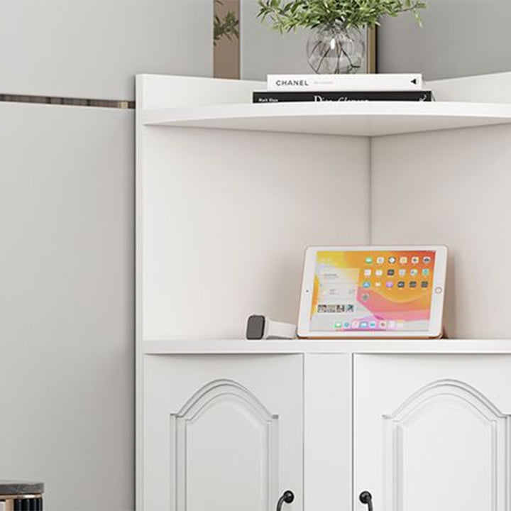 Contemporary Nordic Triangular Particle Board Corner Shelf Unit With 2-Cabinet 2-Tier For Living Room