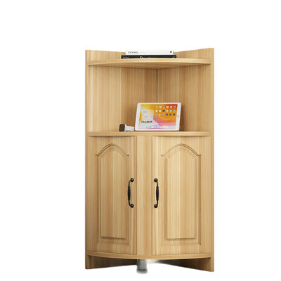 Contemporary Nordic Triangular Solid Wood MDF Corner Shelf Unit With 2-Cabinet 2-Tier For Living Room