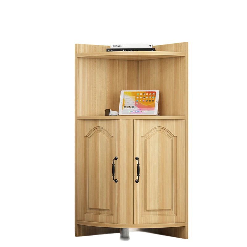 Contemporary Nordic Triangular Solid Wood MDF Corner Shelf Unit With 2-Cabinet 2-Tier For Living Room