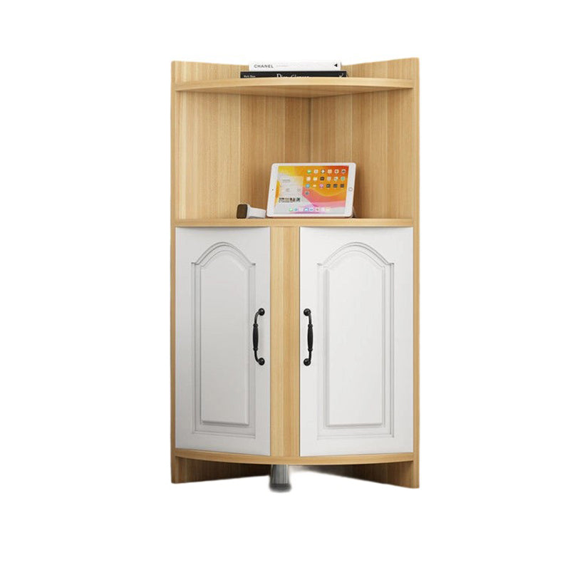Contemporary Nordic Triangular Solid Wood MDF Corner Shelf Unit With 2-Cabinet 2-Tier For Living Room
