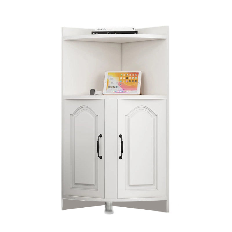 Contemporary Nordic Triangular Solid Wood MDF Corner Shelf Unit With 2-Cabinet 2-Tier For Living Room