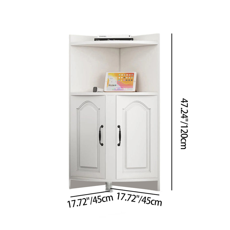 Contemporary Nordic Triangular Solid Wood MDF Corner Shelf Unit With 2-Cabinet 2-Tier For Living Room