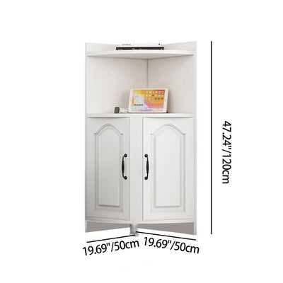 Contemporary Nordic Triangular Solid Wood MDF Corner Shelf Unit With 2-Cabinet 2-Tier For Living Room