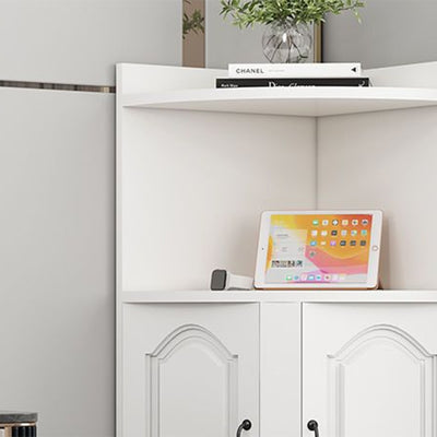 Contemporary Nordic Triangular Solid Wood MDF Corner Shelf Unit With 2-Cabinet 2-Tier For Living Room