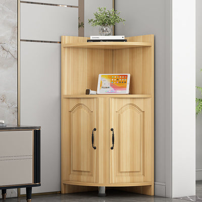 Contemporary Nordic Triangular Solid Wood MDF Corner Shelf Unit With 2-Cabinet 2-Tier For Living Room