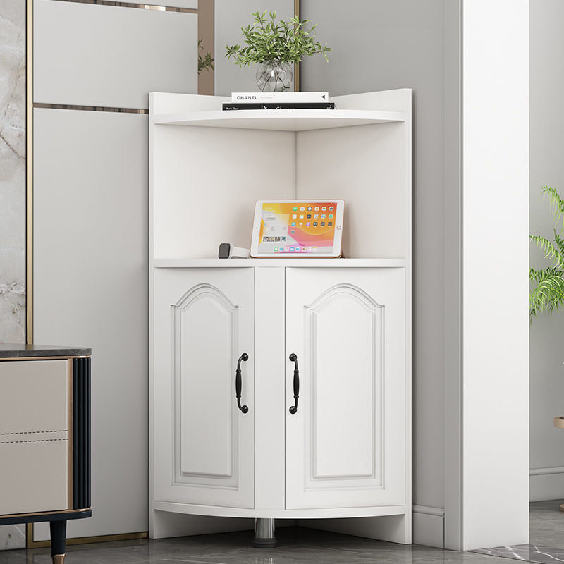 Contemporary Nordic Triangular Solid Wood MDF Corner Shelf Unit With 2-Cabinet 2-Tier For Living Room