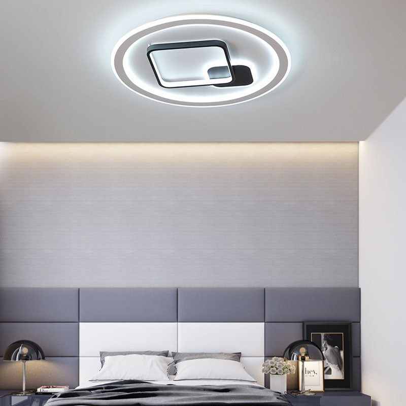 Modern Minimalist Round Rectangle Square Acrylic Iron LED Flush Mount Ceiling Light For Living Room &amp; Bedroom