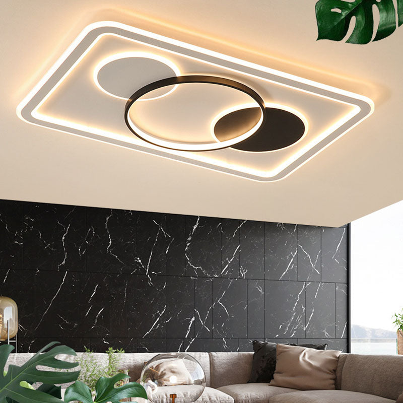 Modern Minimalist Round Rectangle Square Acrylic Iron LED Flush Mount Ceiling Light For Living Room &amp; Bedroom