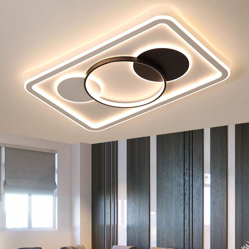 Modern Minimalist Round Rectangle Square Acrylic Iron LED Flush Mount Ceiling Light For Living Room &amp; Bedroom