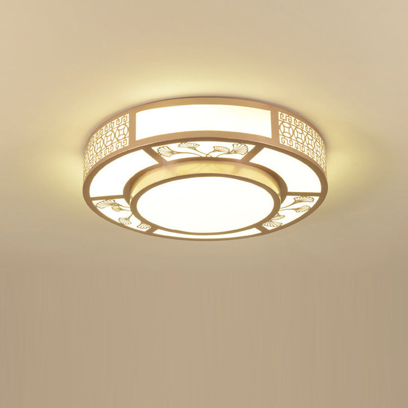 Plafonnier LED rond en fer acrylique chinois traditionnel pour salon 