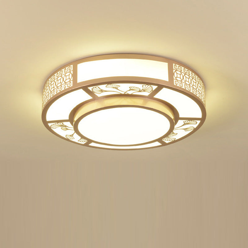 Plafonnier LED rond en fer acrylique chinois traditionnel pour salon 