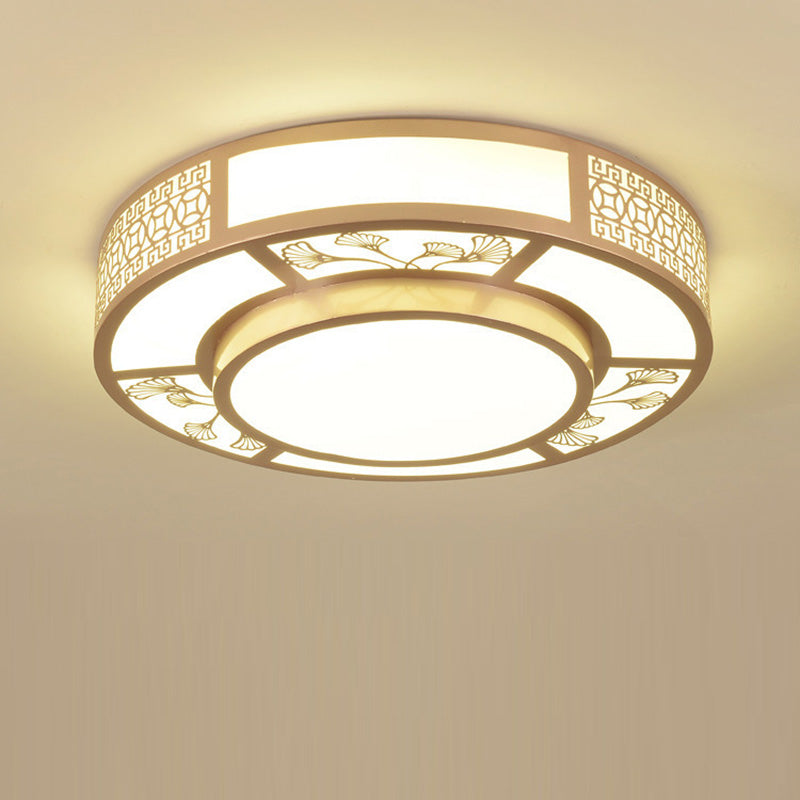 Plafonnier LED rond en fer acrylique chinois traditionnel pour salon 