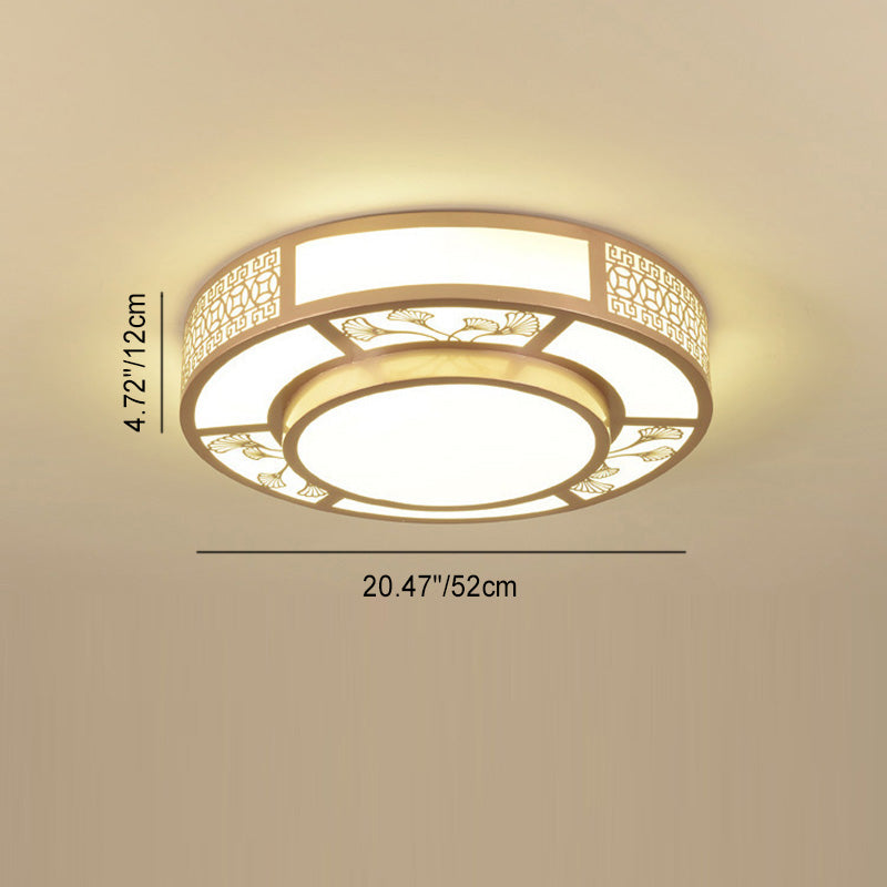 Plafonnier LED rond en fer acrylique chinois traditionnel pour salon 