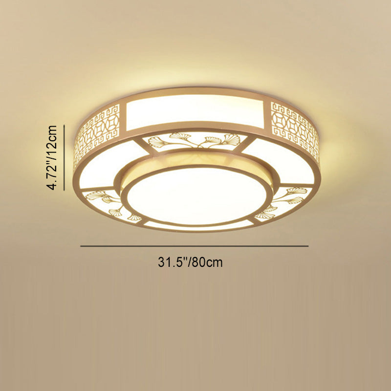 Plafonnier LED rond en fer acrylique chinois traditionnel pour salon 